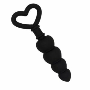 Beads anali in silicone di colore nero con impugnatura a forma di cuore