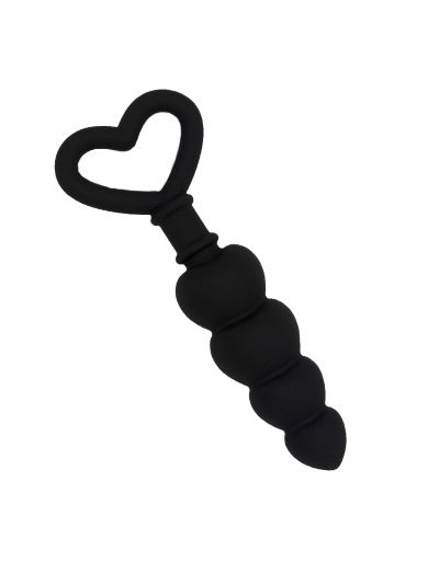 Beads anali in silicone di colore nero con impugnatura a forma di cuore
