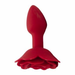 Plug anale vibrante e rotante in silicone taglia medio piccola di colore rosso con telecomando a distanza e base a forma di rosa rossa