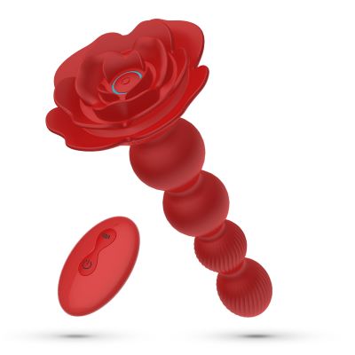 Beads anali vibranti e rotanti in silicone ABS di colore rosso con rosa alla base, telecomando a distanza