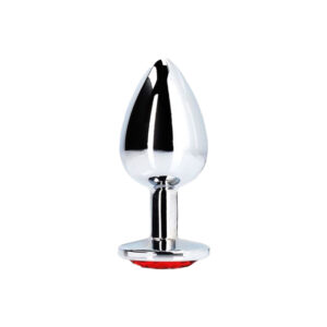 Plug anale in alluminio taglia large color argento con gemma rossa