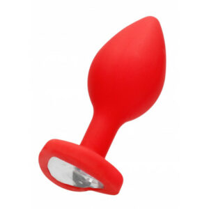Plug anale in silicone ABS di colore rosso taglia small con gemma argentata a forma di cuore