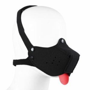 Maschera divertente cagnolino nera in neoprene con linguetta di fuori rossa
