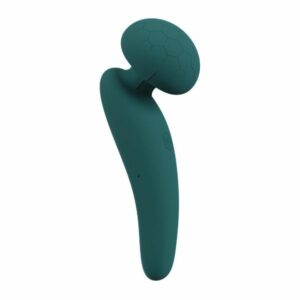 Vibratore wand in silicone per stimolazione clitoridea flessibile e morbido di colore verde scuro