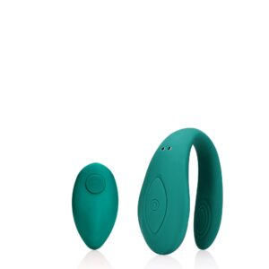 Vibratore a c per coppia in silicone di colore verde con telecomando a distanza