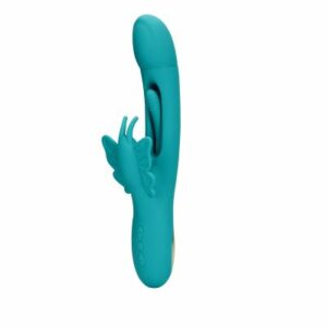 Vibratore rabbit e punto G in silicone ABS con lingua massaggiante e con parte a forma di farfalla di colore verde