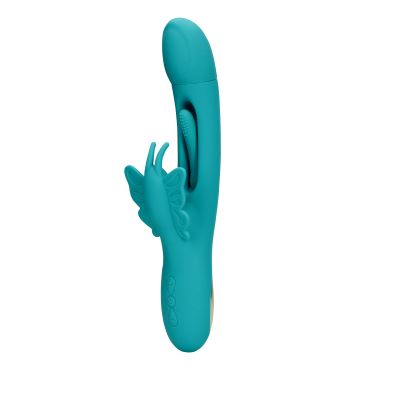 Vibratore rabbit e punto G in silicone ABS con lingua massaggiante e con parte a forma di farfalla di colore verde