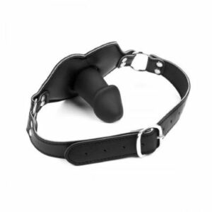 Gag ball con mini dildo in silicone ABS con cinghia regolabile tutto di colore nero