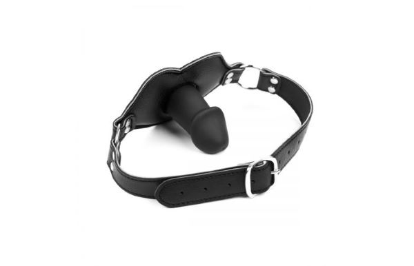 Gag ball con mini dildo in silicone ABS con cinghia regolabile tutto di colore nero