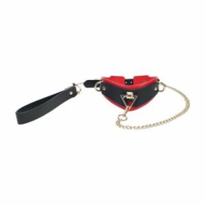 Collare BDSM nero e rosso regolabile con guinzaglio a catena rimovibile
