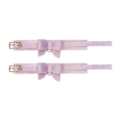 Costrittori polsi BDSM rosa con cinghia regolabile e fiocco glitter