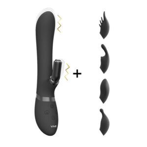 Vibratore rabbit e punto G in silicone ABS di colore nero triplo motore con 4 testine rabbit intercambiabili