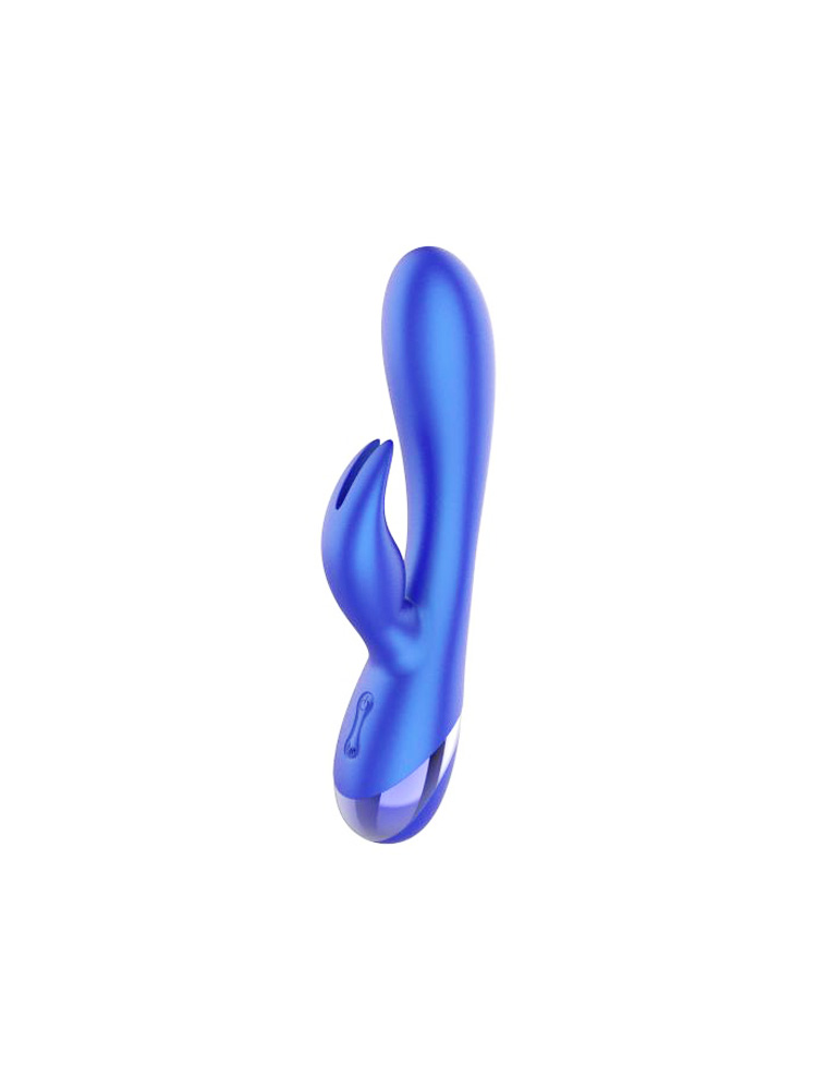 Vibratore rabbit e punto G in silicone ABS di colore blu lucido 19 cm