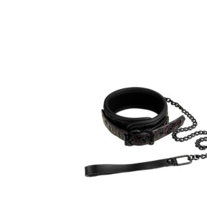Collare BDSM regolabile tramite cinghia e imbottito con guinzaglio di colore nero e viola in PU, neoprene e PVC ABS