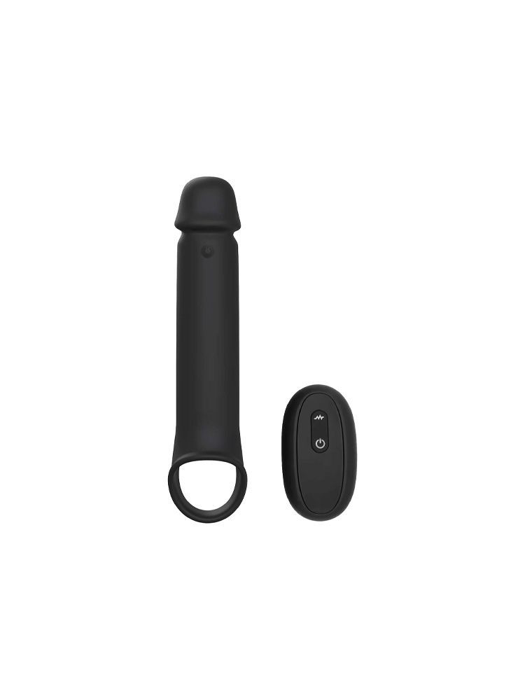 Guaina vibrante per estensione del pene con telecomando a distanza in silicone ABS di colore nero 24 cm