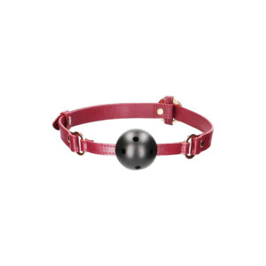 Gagball BDSM in ecopelle, PU e metallo con cinghia regolabile di colore rosso scuro