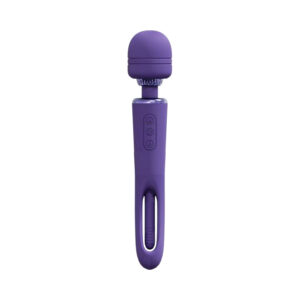 Vibratore wand in silicone doppia funzione vaginale e clitoridea con lingua vibrante di colore viola