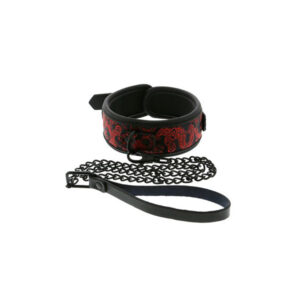 Collare BDSM con catena in neoprene e nylon di colore nero e rosso con imbottitura