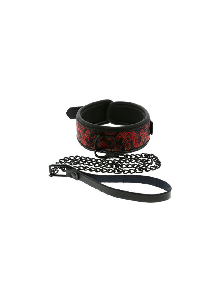 Collare BDSM con catena in neoprene e nylon di colore nero e rosso con imbottitura