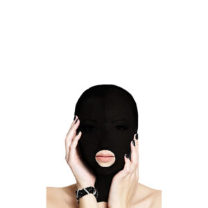 Maschera BDSM con fessura bocca in materiale sintetico di colore nero