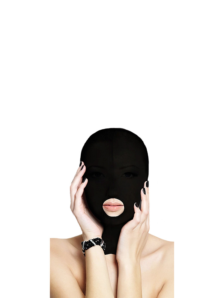 Maschera BDSM con fessura bocca in materiale sintetico di colore nero