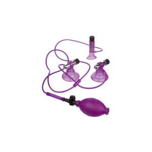 Succhiatore per capezzoli e clitoride a ventosa regolabile tramite pompetta ad aria con 3 bullet vibranti inseribili e rimovibili tutto in PVC ABS di colore fucsia