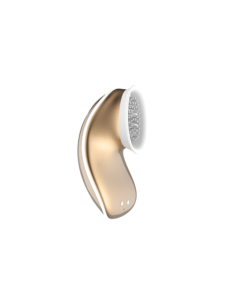 Stimolatore clitorideo a forma di conchiglia con setoline in silicone di colore oro