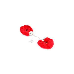 Manette in metallo con pelo rosso, lucchetto e chiavi