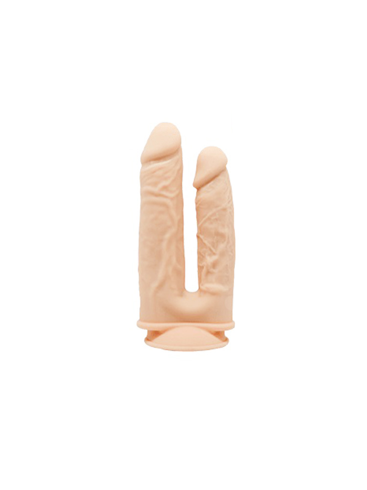 Doppio dildo realistico in silicone ABS silexpan con ventosa aderente 19,5 cm e 17,5 cm color carne