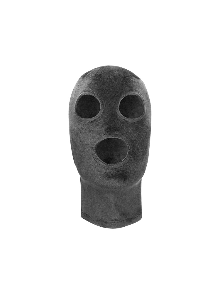 Maschera BDSM con fessure occhi e bocca in velluto di colore nero